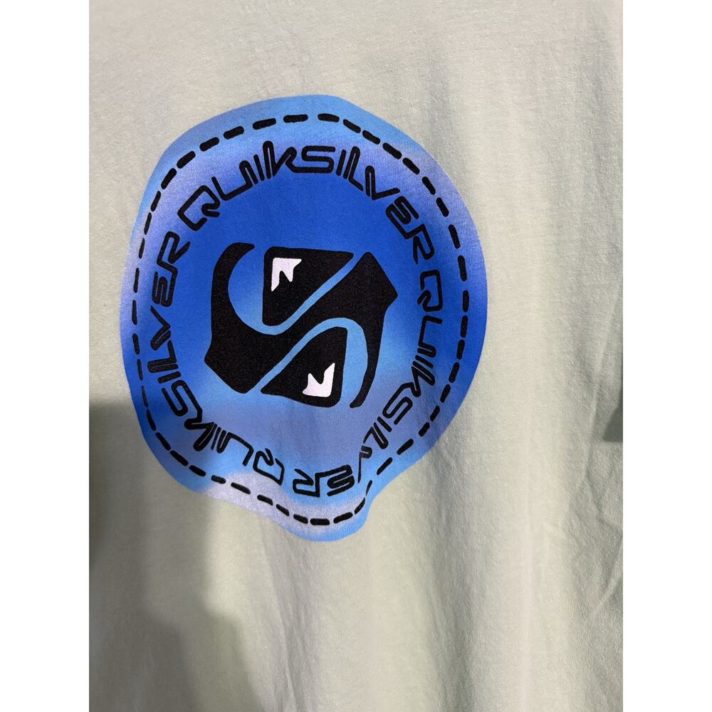 Quiksilver Mens Graphic T Shirt‎ Green Blue Back Logo Surf Skate Regular Fit XL